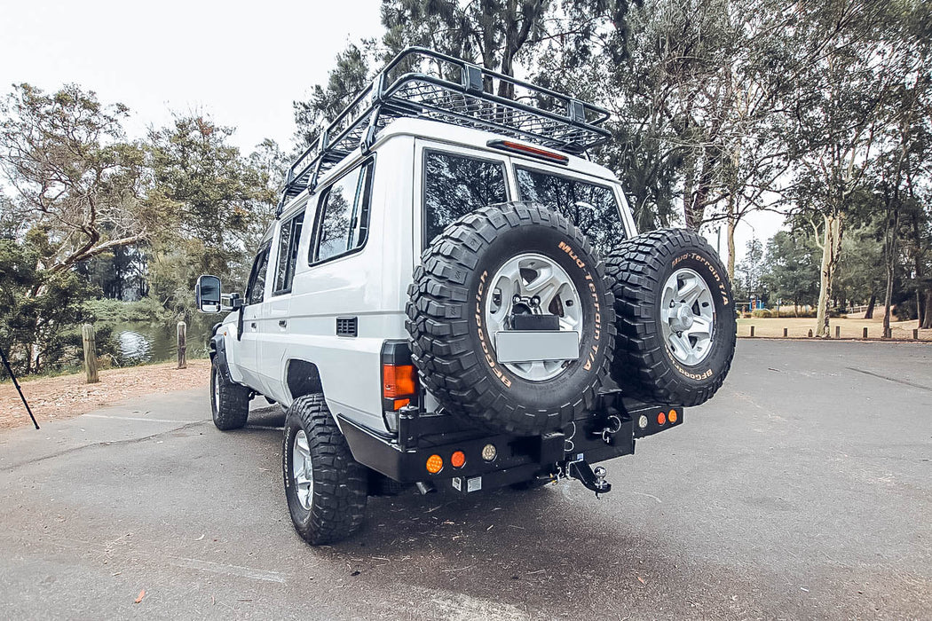 ROCKARMOR STEEL DUAL WHEEL CARRIER TO SUIT TOYOTA LANDCRUISER FJ75, FJ76 &  FJ78 1992-2006 TROOPY WAGON