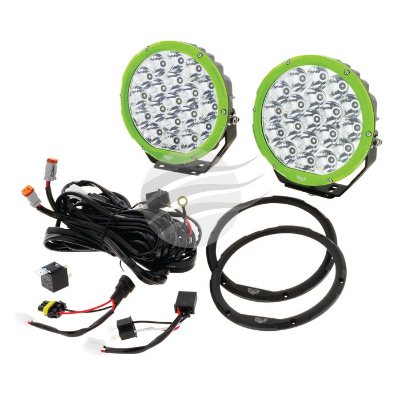 PKT 2 7" RND LED DRIVING LAMP KIT 9-36V 106W 19 LEDs GREEN - Hybrid Street & 4x4