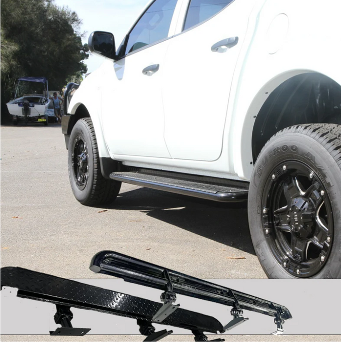 ROCKARMOR STEEL ROCKSLIDER SIDE STEPS TO SUIT MITSUBISHI TRITON MQ & MR 2015 To Current