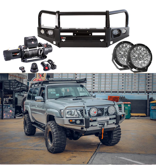 ROCKARMOR PREMIUM BULLBAR FRONTAL COMBO TO SUIT NISSAN PATROL GU4 2005 To Current (Full Bar Replacement) - Hybrid Street&4x4